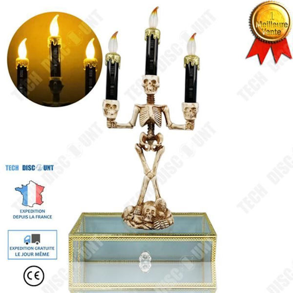 TD® Gulvlampe Halloween 3 grene dekoration kranium døde hoved knogle krop skelet fest LED spøgelse rædsel frygt dekoration
