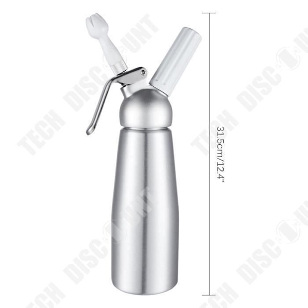 Siphon för professionell Chantilly-grädde i aluminium 500 ml varmt eller kallt, paket med 3 spritstullar, köksrecept för mousse och chantilly.