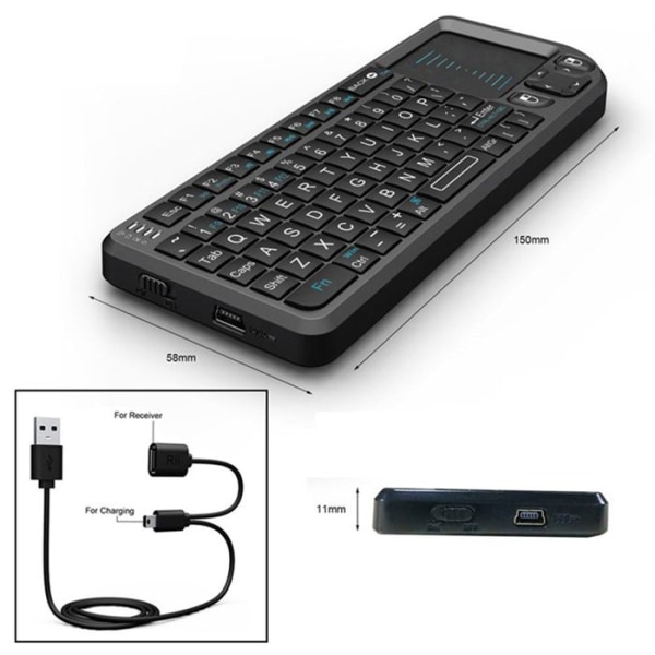 Trådlöst tangentbord - TD® - Minitangentbord med pekplatta - Laddningsbart - Plug and play - 90 grader vändbart