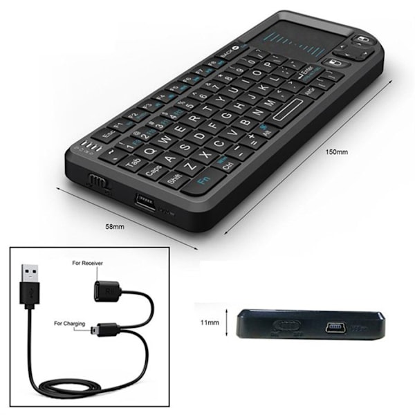 Trådløst tastatur - TD® - Mini tastatur med touchpad - Genopladelig - Plug and play - 90 grader vendbar