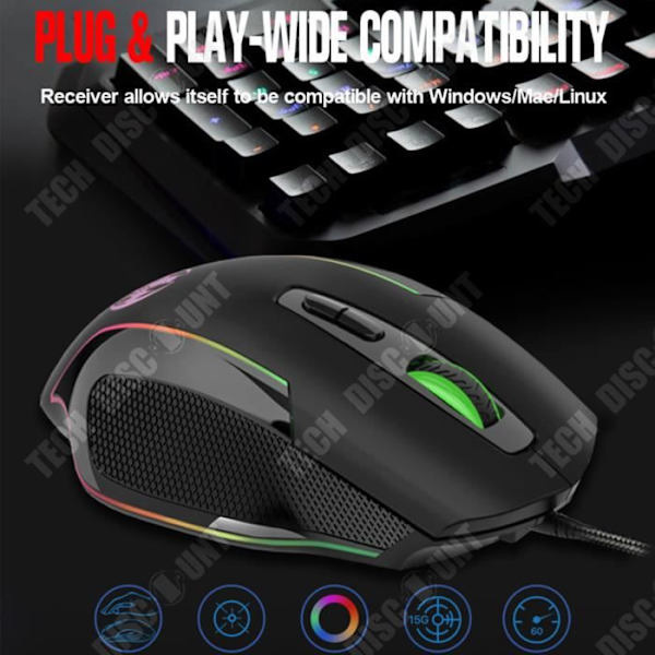 TD® trådbunden optisk datormus Gamer LED Game 7 knappar Professionell spelmus USB högprecisionsjusterbar + presentmatta
