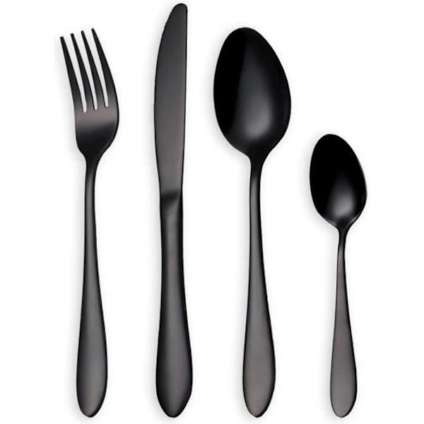 Noir Coutellerie-Couverts, 24 Stykker Kniv I Rustfrit Stål Ske Gaffel Sæt til 6 Personer (sort, 6 sæt)