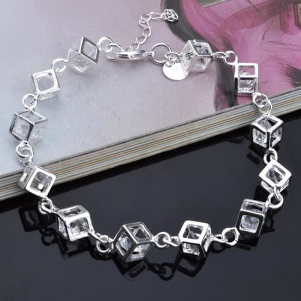 Armband - TD® - Skelett - Silverpläterad metall - Fyrkantig design - 21 cm längd silverpläterad koppar