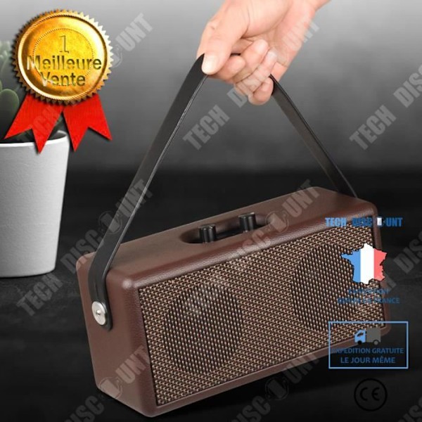 Bluetooth-högtalare - TD - Retro - Trä och läder - 16W - Batteritid 8 timmar Brun