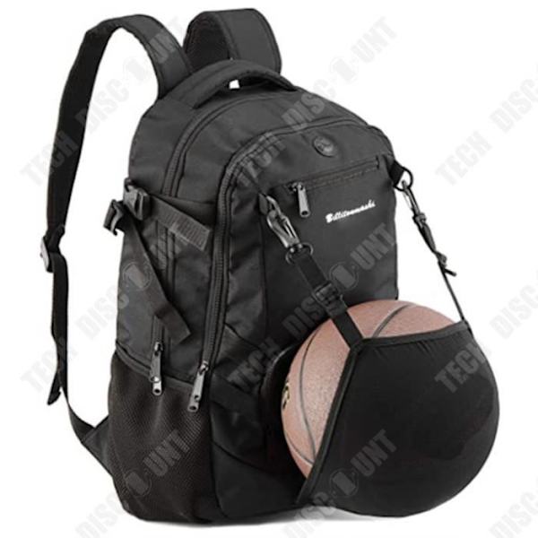 TD® Sport Rygsæk med Foldbar Basketball Fodboldnet Skateboard Taske til Laptop med USB Oplader Sort