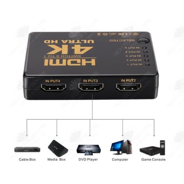 HTBE® HDMI Switcher 4K 5 in 1 High Definition Remote Control Switch Infraröd HDMI Switcher Högupplöst fjärrkontroll