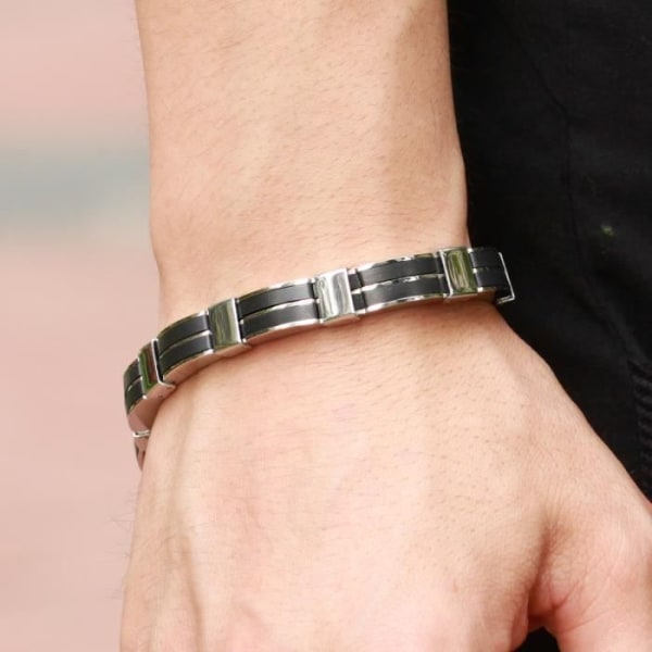 Smycken Nytt Mode Män Armband Äkta Silikon Armring Titan Stål Pojkvän present