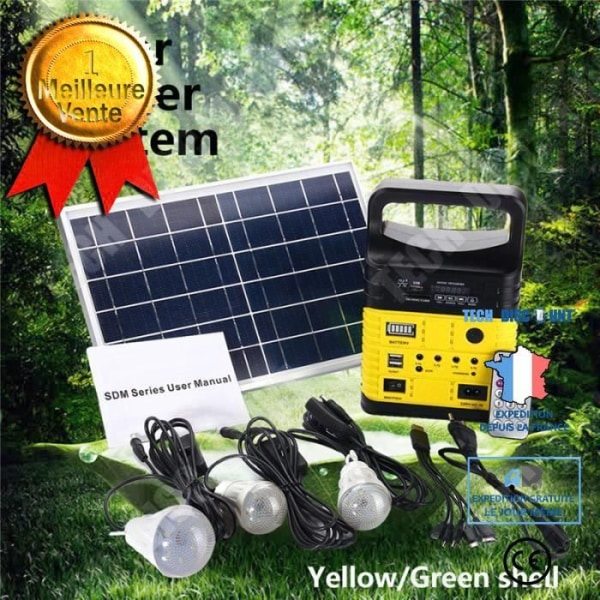 TD® Solar System Kit DC Panel USB Generator Laddare för campingtelefon + 3 GULA glödlampor