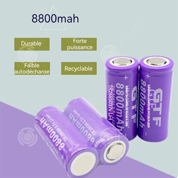 INN Latausakut 8800mAh 2kpl 3.7V 26650 latausli-Ion akut LED-taskulamppuille violetit li-Ion akut ಆಟік