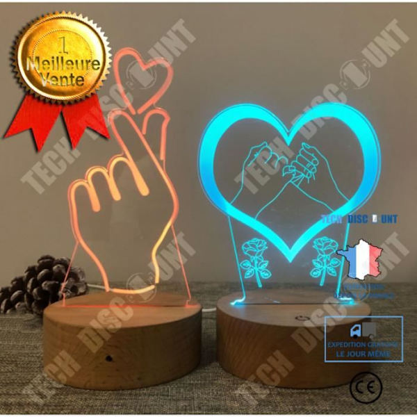 Stående lampe - TD® - 3D Hjerte - 7 Farver - Fjernbetjening - LED-belysning 7 färger