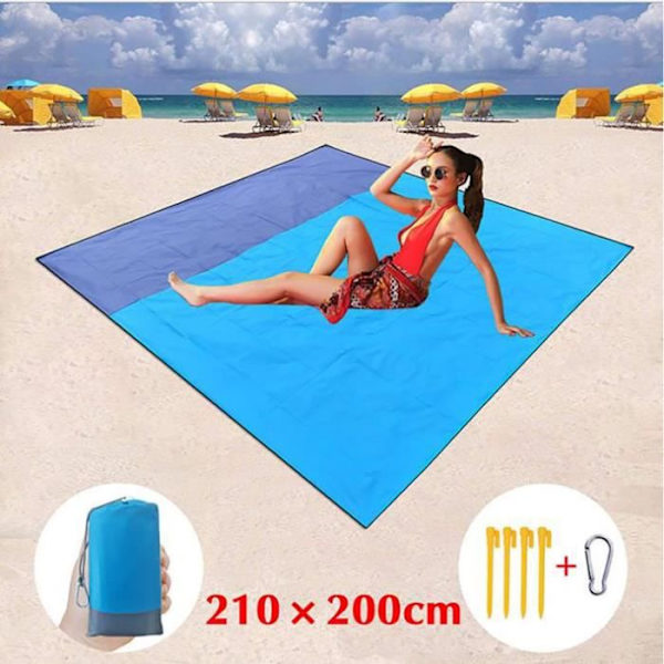 TD® Rannamatto Picnic Peitto Vedenpitävä 200 x 210 cm Hiekkaa Estävä Kannettava Pore- ja Retkiin blå