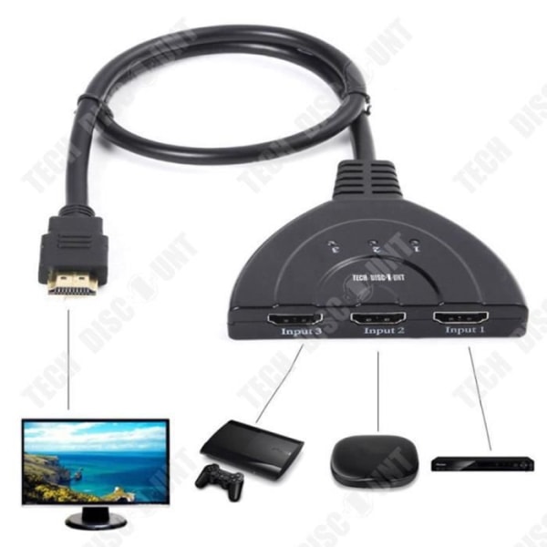 TD® HDMI Switch Splitter Selector 3 Port Auto Audio Video 480i-480P-720P-1080i-1080P Intelligent Manuell Plug and P