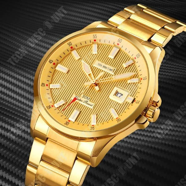 TD® Vintage ure til mænd Guld Farve Massivt stål Rem Vandtæt Professionel stil Luminøse visere