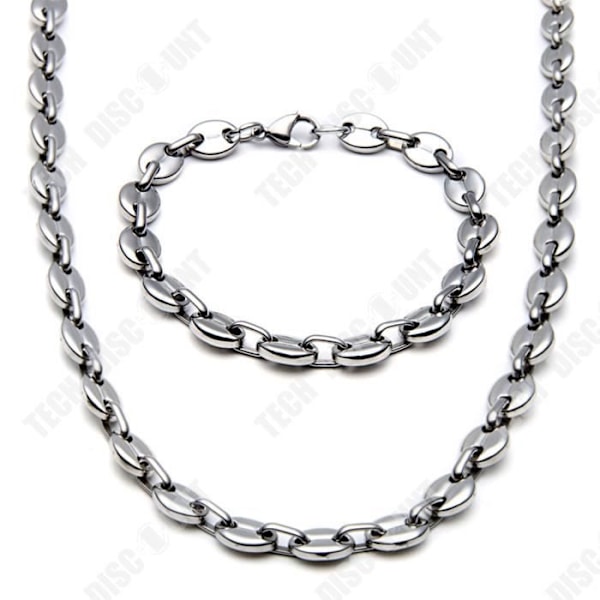 TD® Atmosfærisk smykker i rustfrit stål 9mm kaffebønne alt stål titanium spænde Armbånd halskæde smykkesæt til mænd