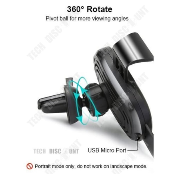 Biloplader - TD® - Trådløs induktion - Hurtig opladning - Justerbar - 10W max Svart