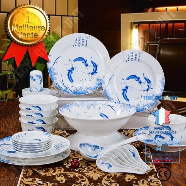 TD® kinesisk stil blå och vit porslinsskålsats
