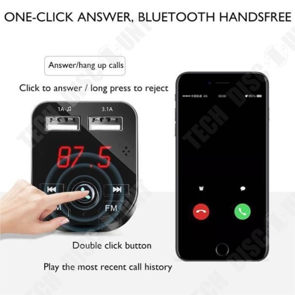 TD® FM Bluetooth Transmitter Adapter, Bluetooth Bilradio Kit Håndfri Trådløs Adapter Radio med Dobbelt USB-port