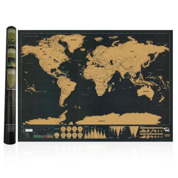 TD® Scratch Map/ Dekoration, Large Gold & Black Scratch Map/ World Scratch Map Black