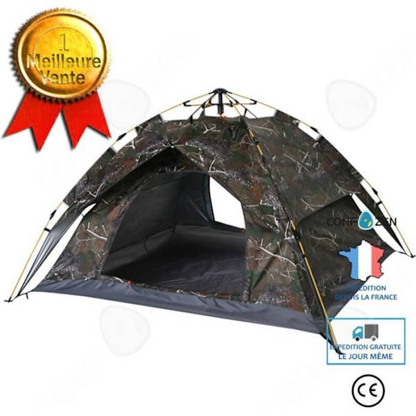 CONFO® Telt til camping udendørs, forstærket, regn- og stormbeskyttelse, vindbeskyttelse, solcreme, til 4 personer, automatisk