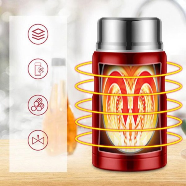 Isoleret madkasse TD® vakuumkande i rustfrit stål rød kapacitet 800ML vandkrus stort diameter