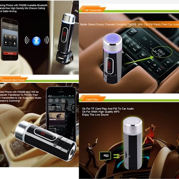 Viestintäadapteri - LCC - Bluetooth FM -autokitti - Musta - Hands-free - LCD-näyttö Svart