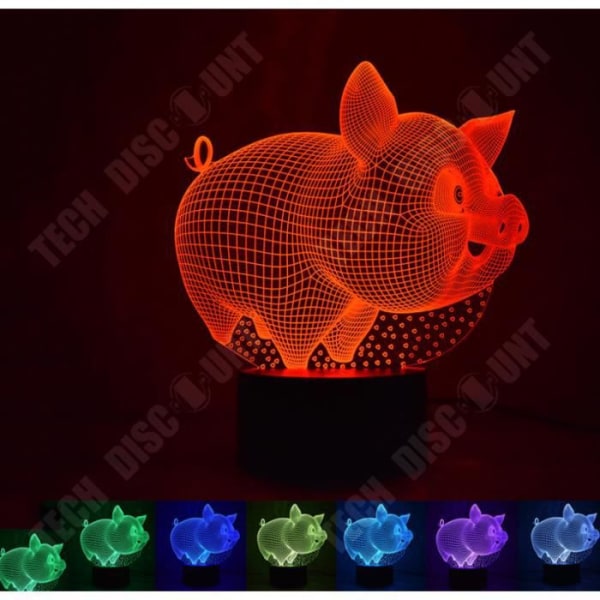 TD® 3D Nattljus med Animal Fat Pig Vision Button LED-belysning MO-481