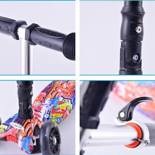 TD® Scootti lapsille valoisa polkupyörä moottoripyörä kolmipyöräinen hiljainen monivärinen oppiminen kestävä taitettava säädettävä