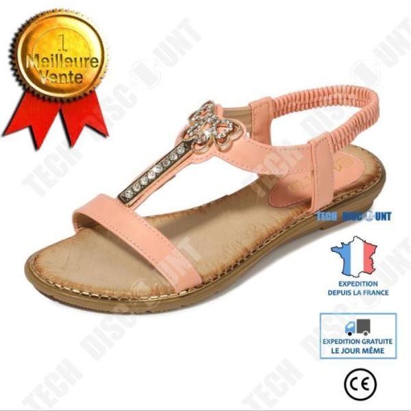 TD® Summer Women Dam Bohemian elastisk kristall fjärils platta strandsandaler Elastiska sandaler med remmar med fjärilsspänne