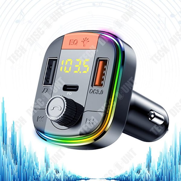 TD® Bluetooth FM-lähetin auto MP3-soitin bluetooth seitsemän väriä tunnelma hengitys lamppu QC3.0 pika lataus versio PD