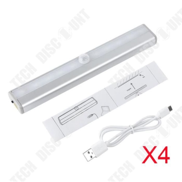TD® 4st Intelligent Människokropp Induktionsljusstång Vitljus USB Batteriladdning LED Garderob Ljusskåp