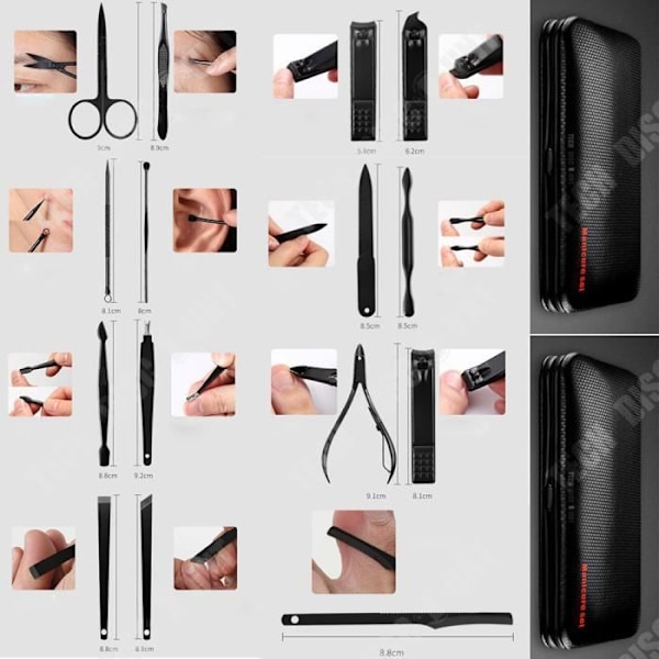 Manicure sæt - TD® - Sæt med 15 dele - Rustfrit stål - Sort - Unisex