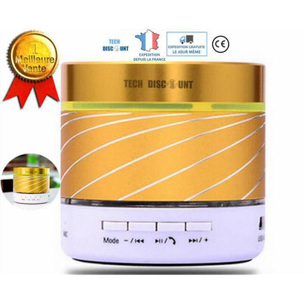 TD® mini bluetooth bærbar højttaler pc usb kablet mp3-afspiller dobbel led guld 3 watt fm radio indbygget mikrofon handsfree opkald