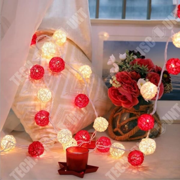 TD® 4M 20LED Takraw Night Light LED String Lights Ornament- Diameter 5cm-Batterifacket-[Röd+Vit]
