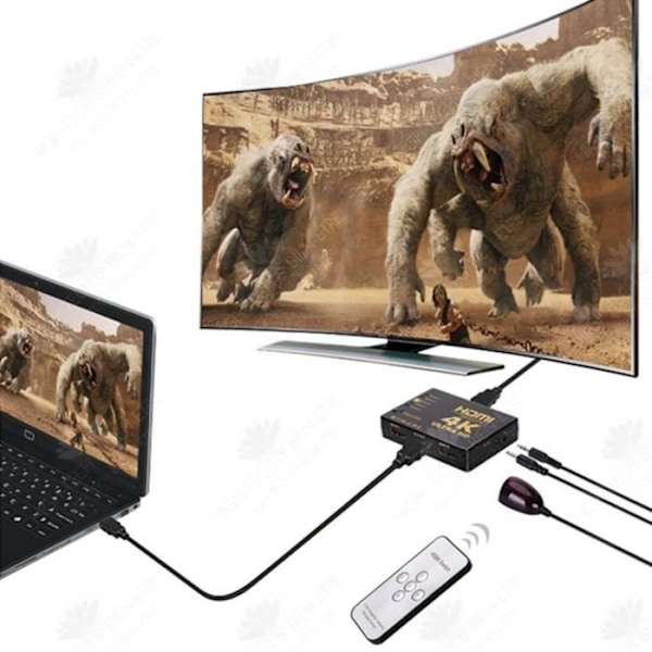 HTBE® HDMI Splitter Fem i en Switch HDMI Switcher 3 in 1 Out 4 out med fjärrkontroll