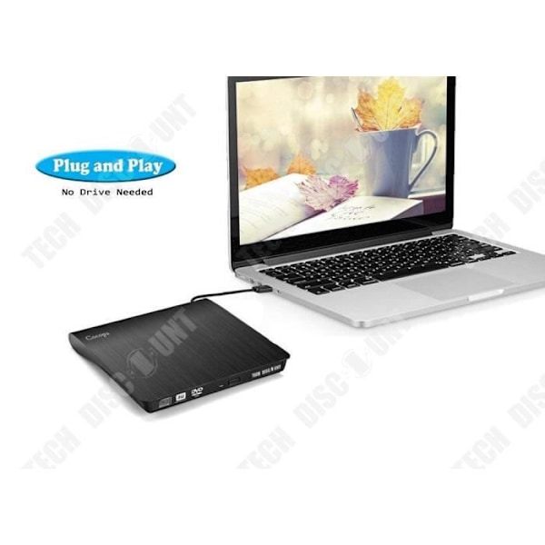Extern DVD-brännare - TD® - USB3.0 - Ultratunn - Plug and Play - Svart