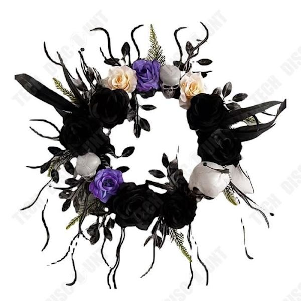 TD® Halloween kraniet krans 40*40CM Sort-hvid rose simulation Kranie mønster Velegnet til Halloween dekoration