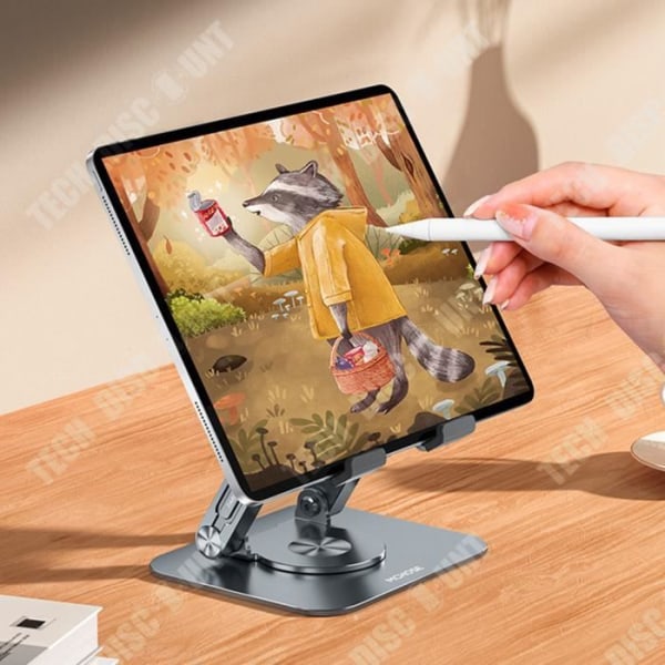 TD® Support til computer i dobbeltarmet aluminiumslegering, foldbar tabletbord, hæve- og roterende støtte.