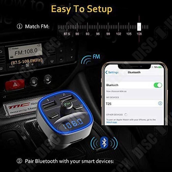 TD® FM Lähetin Langaton Bluetooth Handsfree LED Auto - Autolaturin Tupakansytytin - Handsfree MP3 Soitin, FM