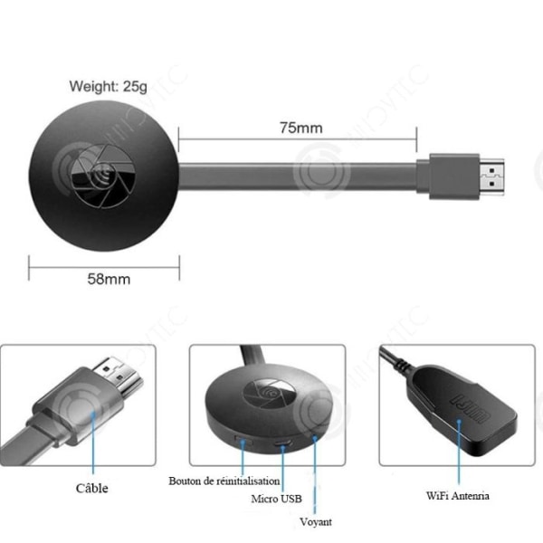 Skärmdelare - INNOVTEC - G2 - HD 4K - Wi-Fi - Android/iOS/Windows-kompatibel