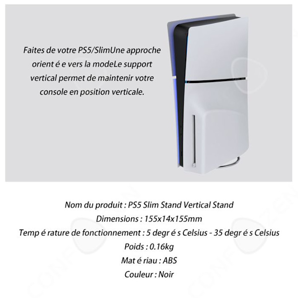 C Støtte til konsol 155x14x155mm vertikal base, pladsbesparende vertikal støtte til PS5 slim disk digital sort kompatibel