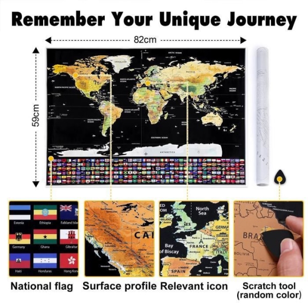 Skrapa av världskartan Reseaffisch (82x59cm), Skrapa av världskartan, Skrapa av platserna du har besökt, Heminredning