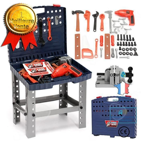 C® TEMPSA 69Pcs Børns Værktøj Reparation Simuleret Elektrisk Kuffert Sammenklappelig Kasse Dreng Imaginativ Rollespil Gave Jul Blått och rött