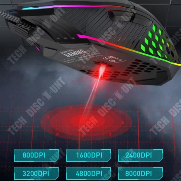 TD® Honeycomb Design-mus, trådbunden spelmus, RGB-belysning, USB-mus för sportdator