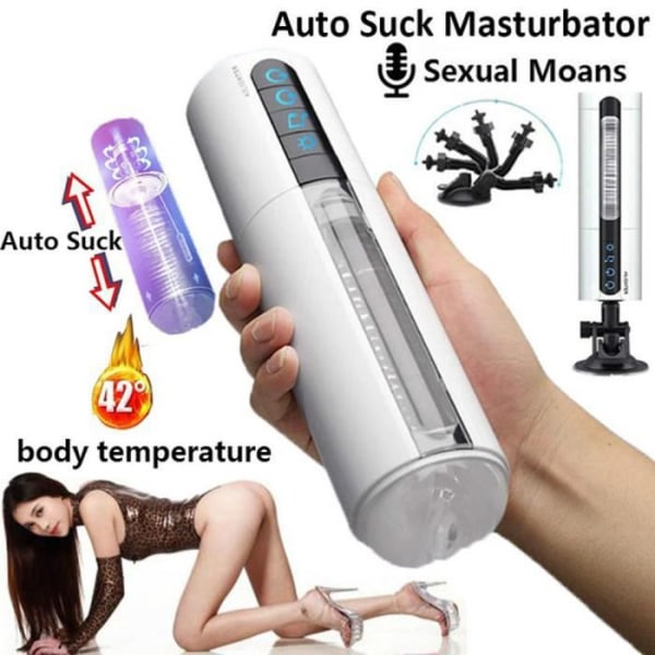 Plierty® Masturbator Cup Sug Smart Auto Vibration Med Uppvärmning Stöna USB Laddning Sex För sa5464