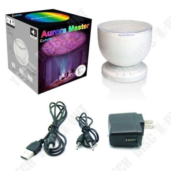 TD® LED natlysprojektor havstrand vand oceanisk USB opladning værelse højttaler MP3 farvet LED lys