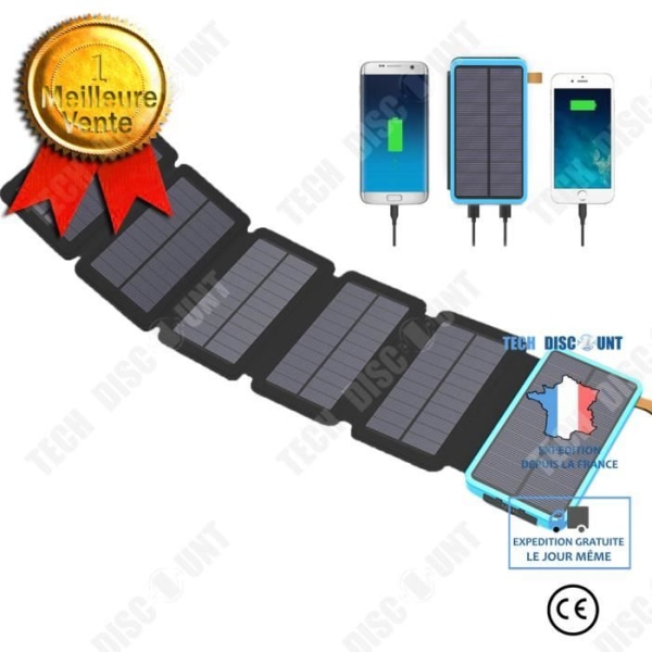 TD® Solar Power Bank 10000mAh 6 Solpaneler Snabbladdning Bärbar Vikbar Utomhus Power Bank