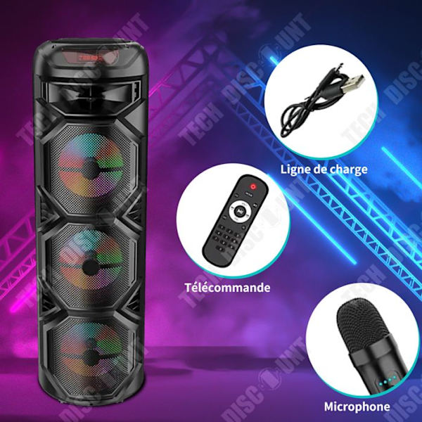 TD Højttaler 60 W bluetooth 5.0 Bærbar karaoke højttaler med lys og mikrofon trådløs stereo højttaler til udendørs brug