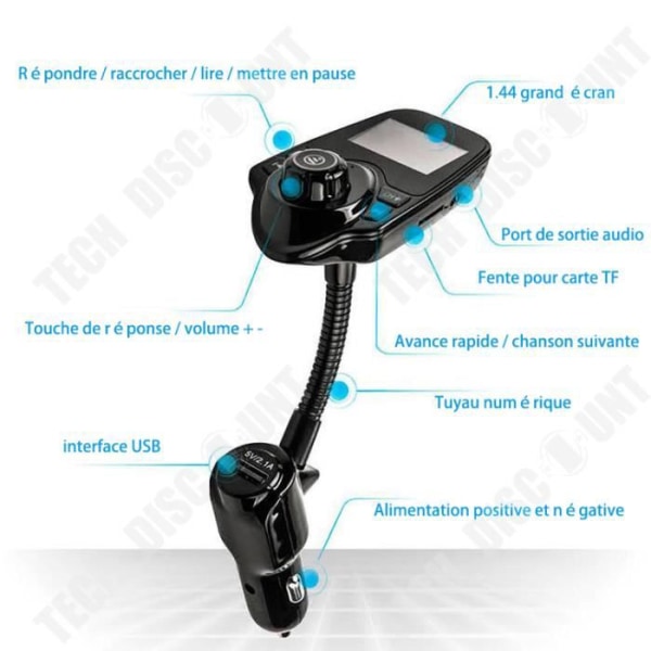 Bluetooth-sender - TD® - MP3 USB-oplader - Stort 1,3 tommer skærm - Spilletid 1000 timer - Hurtig opladning