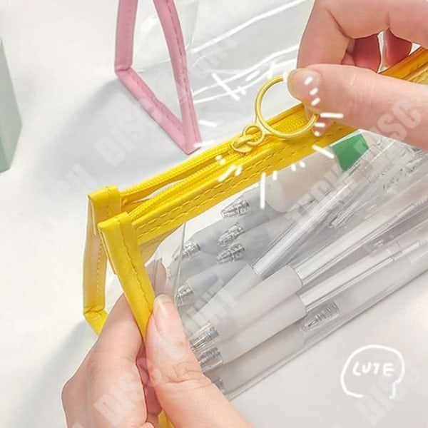 TD® Gennemsigtig opbevaringspose farvet kosmetikpose til piger Enkel studerende kontorartikler opbevaringspose stor.