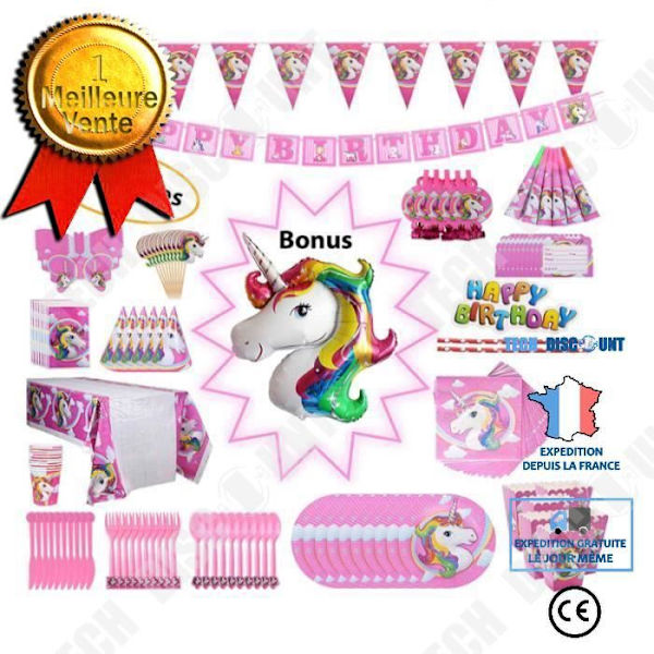 TD® Unicorn-tema födelsedagsfestdekorationer Serveringsset - porslinsmaterial, paket 139 stycken